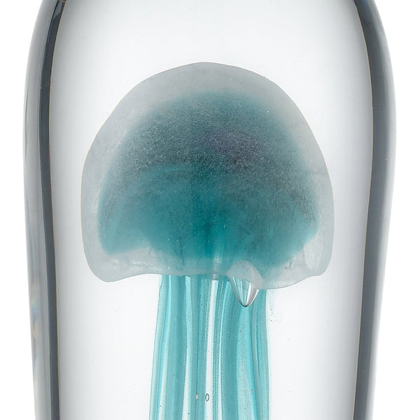 Atlas Threads Decorative Object - Hand-Blown Glass Cylinder with Aqua Orb for Modern Coastal Decor AC11638-01