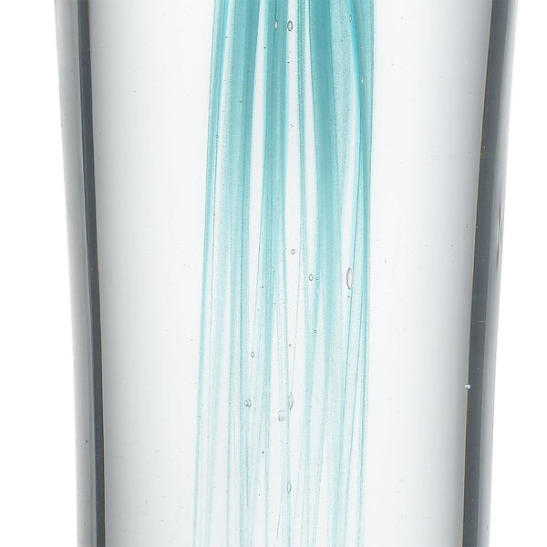 Atlas Threads Decorative Object - Hand-Blown Glass Cylinder with Aqua Orb for Modern Coastal Decor AC11638-01