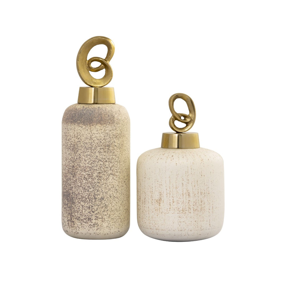 Atlas Tiff Bottle Set of 2 - Vintage-Inspired Sculptural Glass Decor with Pebbled Finish & Metal Stoppers AC11640-01S