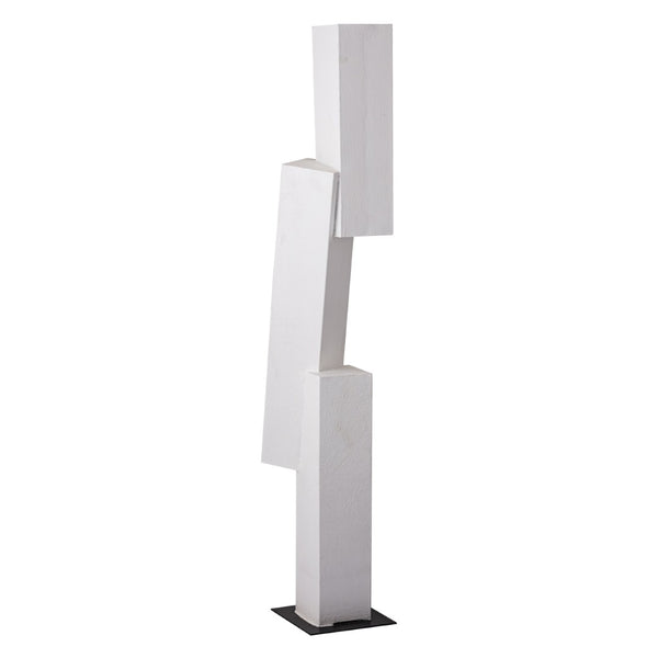 Atlas Tilt Floor Sculpture - Modern Geometric Art Piece in Plaster White with Black Metal Base for Any Space AC11642-01