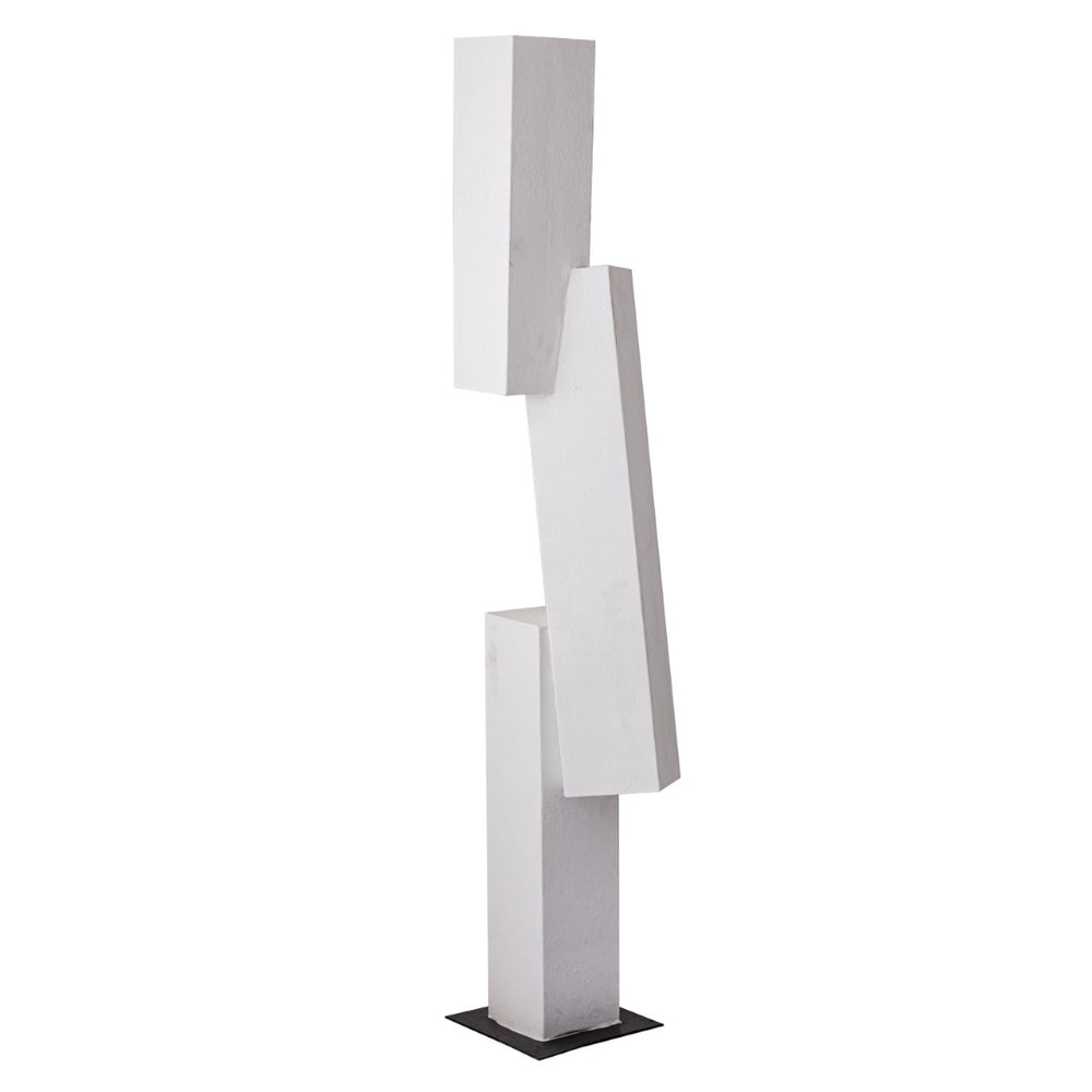 Atlas Tilt Floor Sculpture - Modern Geometric Art Piece in Plaster White with Black Metal Base for Any Space AC11642-01