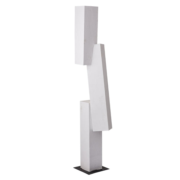 Atlas Tilt Floor Sculpture - Modern Geometric Art Piece in Plaster White with Black Metal Base for Any Space AC11642-01