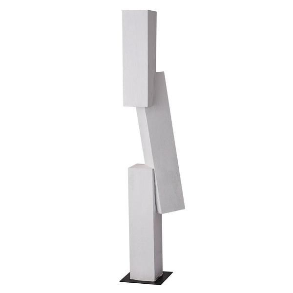 Atlas Tilt Floor Sculpture - Modern Geometric Art Piece in Plaster White with Black Metal Base for Any Space AC11642-01