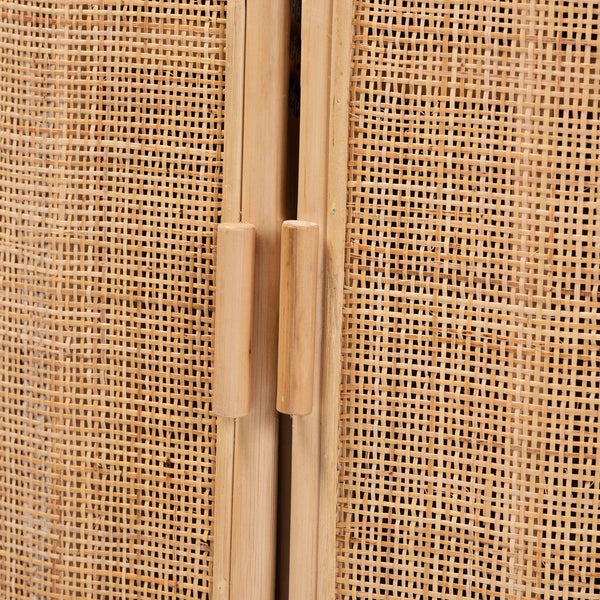English Elm Bohemian Rattan Woven Storage Cabinet with Tapered Feet for Living Room or Entryway B2750P467730