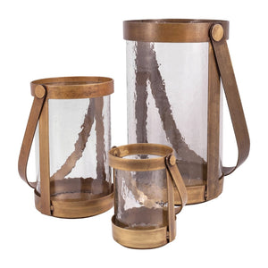 Atlas Tonal Lantern - Elegant Set of 3 Antique Brass Pillar Lanterns for Warmth & Style in Any Space AC11645-01S