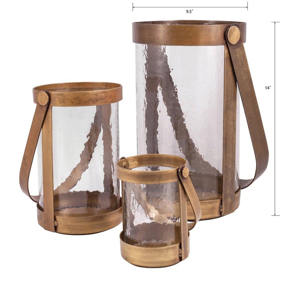 Atlas Tonal Lantern - Elegant Set of 3 Antique Brass Pillar Lanterns for Warmth & Style in Any Space AC11645-01S