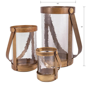 Atlas Tonal Lantern - Elegant Set of 3 Antique Brass Pillar Lanterns for Warmth & Style in Any Space AC11645-01S