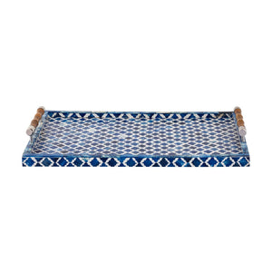 Atlas Tucker Tray - Coastal Blue Ogee Design with Natural Materials for Stylish Serving & Organization AC11653-01