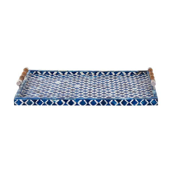 Atlas Tucker Tray - Coastal Blue Ogee Design with Natural Materials for Stylish Serving & Organization AC11653-01