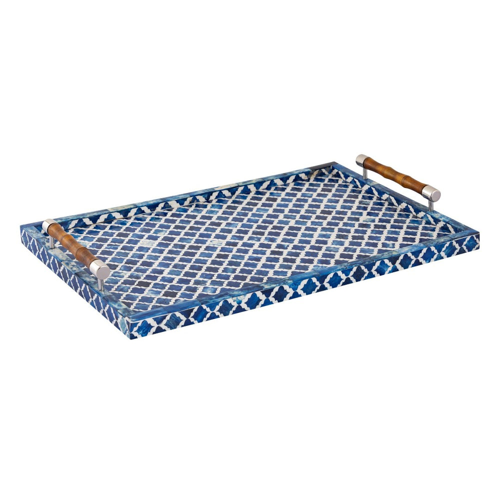 Atlas Tucker Tray - Coastal Blue Ogee Design with Natural Materials for Stylish Serving & Organization AC11653-01