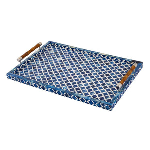 Atlas Tucker Tray - Coastal Blue Ogee Design with Natural Materials for Stylish Serving & Organization AC11653-01