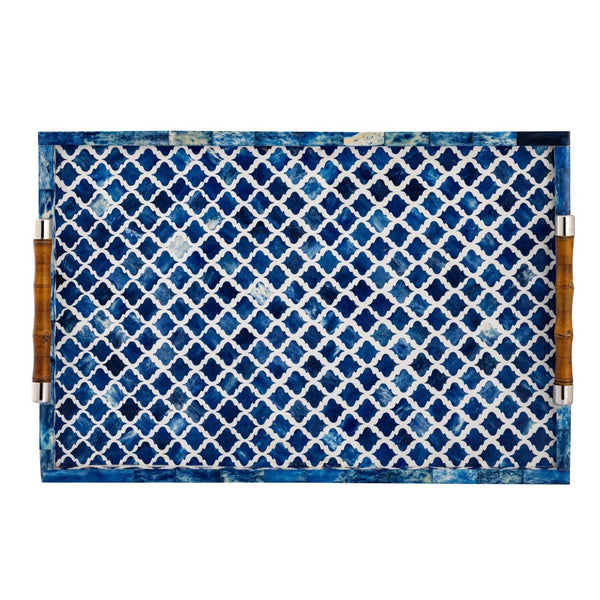 Atlas Tucker Tray - Coastal Blue Ogee Design with Natural Materials for Stylish Serving & Organization AC11653-01