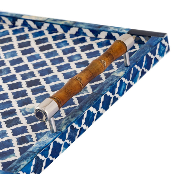 Atlas Tucker Tray - Coastal Blue Ogee Design with Natural Materials for Stylish Serving & Organization AC11653-01