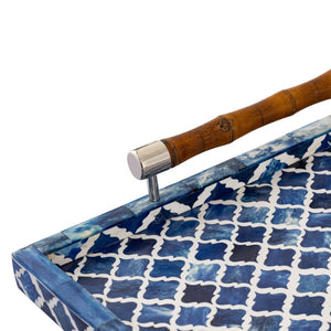 Atlas Tucker Tray - Coastal Blue Ogee Design with Natural Materials for Stylish Serving & Organization AC11653-01