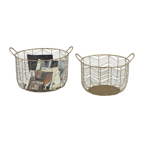 Atlas Tuckernuck Elegant Metal Woven Baskets Set - Stylish Chevron Design for Chic Storage Solutions AC11655-01S