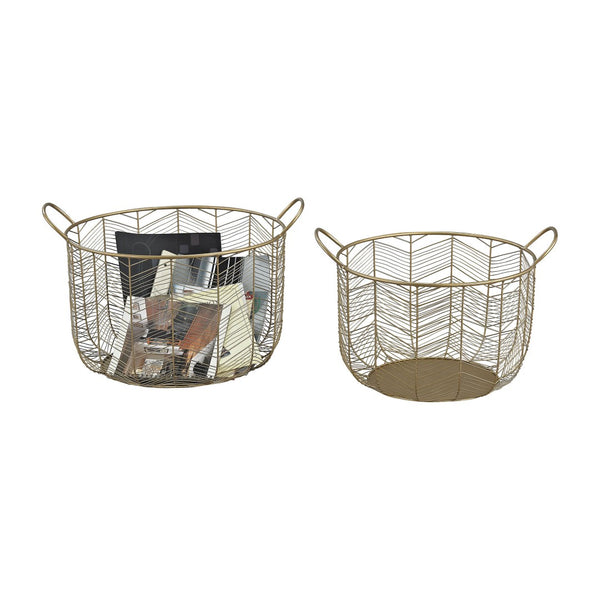 Atlas Tuckernuck Elegant Metal Woven Baskets Set - Stylish Chevron Design for Chic Storage Solutions AC11655-01S