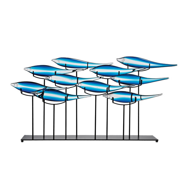 Atlas Tultui Decorative Object - Artisan Glass Fish Sculpture for Stunning Home or Office Décor Display Large Blue AC11657-01