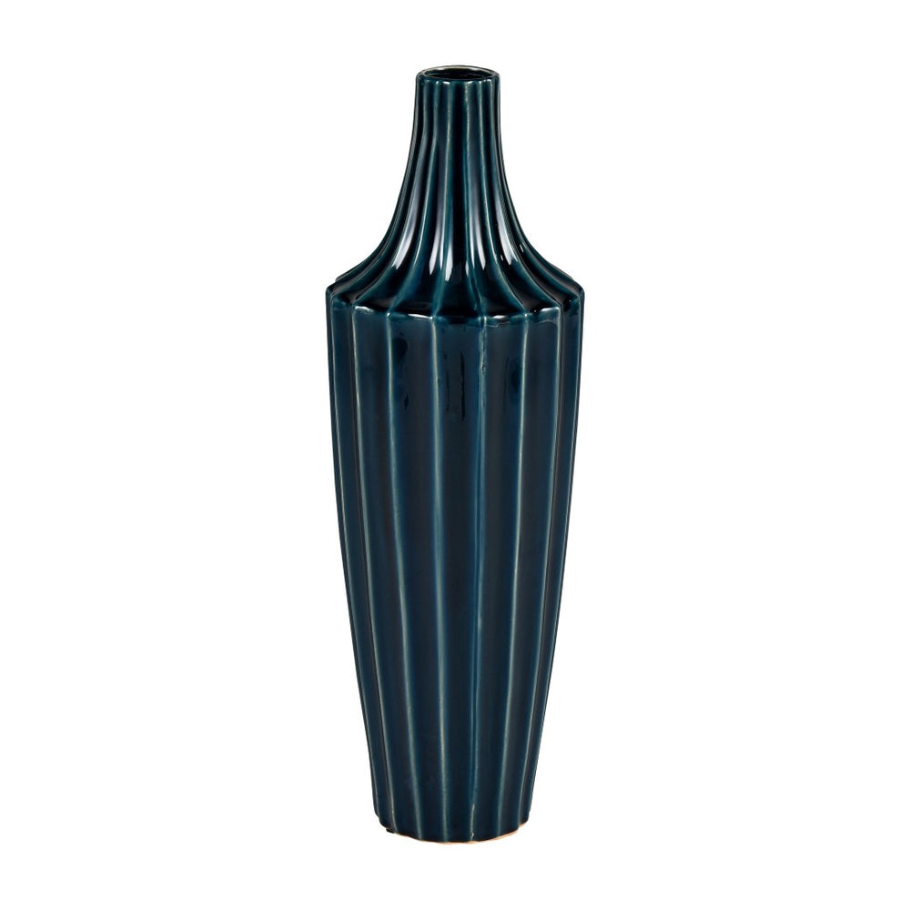 Atlas Virginia Vase - Hand-Glazed Indigo Earthenware with Fluted Design, Perfect for Modern Décor Displays AC11665-01