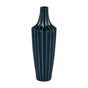 Atlas Virginia Vase - Hand-Glazed Indigo Earthenware with Fluted Design, Perfect for Modern Décor Displays AC11665-01
