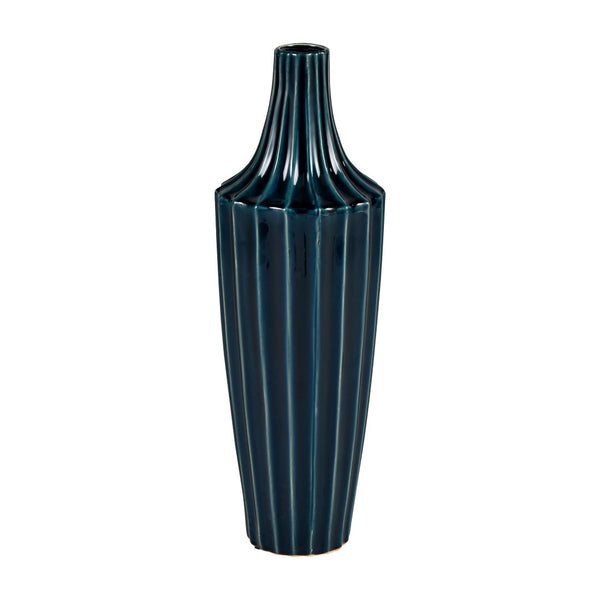 Atlas Virginia Vase - Hand-Glazed Indigo Earthenware with Fluted Design, Perfect for Modern Décor Displays AC11665-01