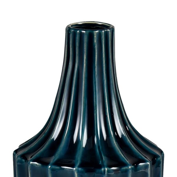 Atlas Virginia Vase - Hand-Glazed Indigo Earthenware with Fluted Design, Perfect for Modern Décor Displays AC11665-01
