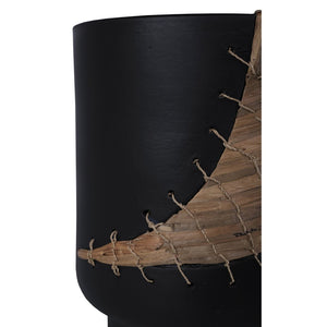 Atlas Wayde Vase - Matte Black Earthenware with Natural Rattan Accent for Modern Home Decor & Floral Arrangements AC11670-01