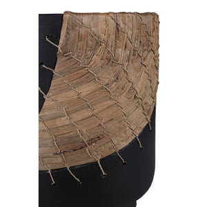 Atlas Wayde Vase - Matte Black Earthenware with Natural Rattan Accent for Modern Home Decor & Floral Arrangements AC11670-01