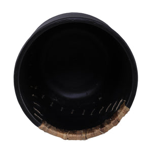 Atlas Wayde Vase - Matte Black Earthenware with Natural Rattan Accent for Modern Home Decor & Floral Arrangements AC11670-01