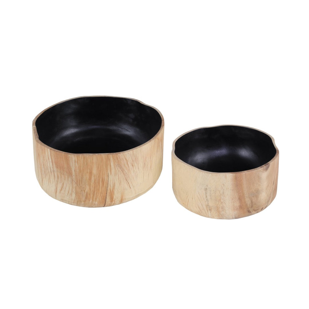 Atlas Weller Bowl Set of 2 – Artisanal Teak with Satin Black Interior for Modern Home Decor & Organization AC11674-01S