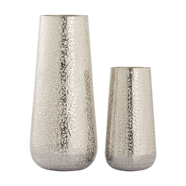 Atlas Willa Hammered Silver Metal Vase Set of 2 - Stylish Decorative Accents for Floral Arrangements AC11683-01S