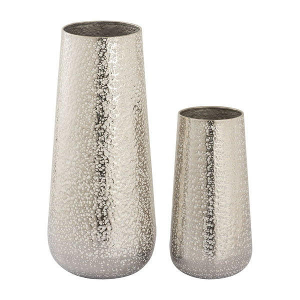 Atlas Willa Hammered Silver Metal Vase Set of 2 - Stylish Decorative Accents for Floral Arrangements AC11683-01S