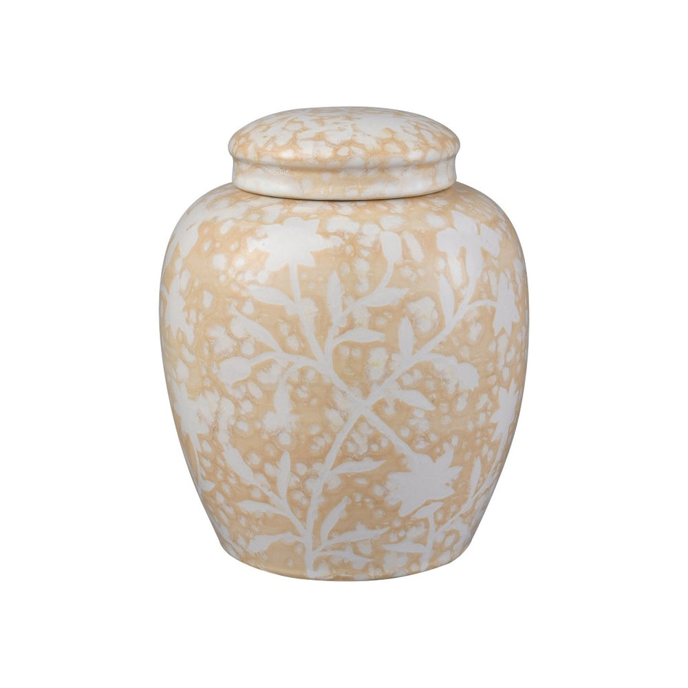 Atlas Yvonne Decorative Jar Set - Handcrafted Cream Glazed Earthenware with Floral Accents, 2 Pieces AC11693-01S