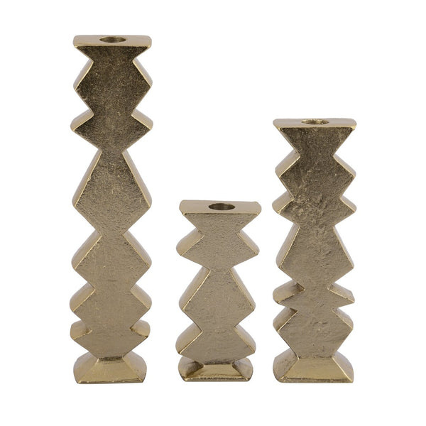 Atlas Zig Zag Taper Holders Set of 3 - Midcentury Elegance in Aged Brass for Stylish Tabletop Decor AC11694-01S
