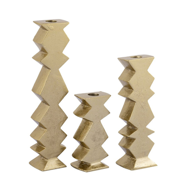 Atlas Zig Zag Taper Holders Set of 3 - Midcentury Elegance in Aged Brass for Stylish Tabletop Decor AC11694-01S