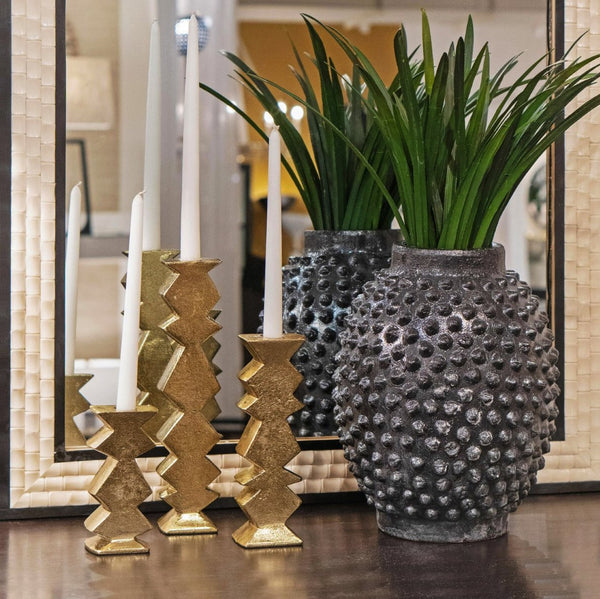 Atlas Zig Zag Taper Holders Set of 3 - Midcentury Elegance in Aged Brass for Stylish Tabletop Decor AC11694-01S