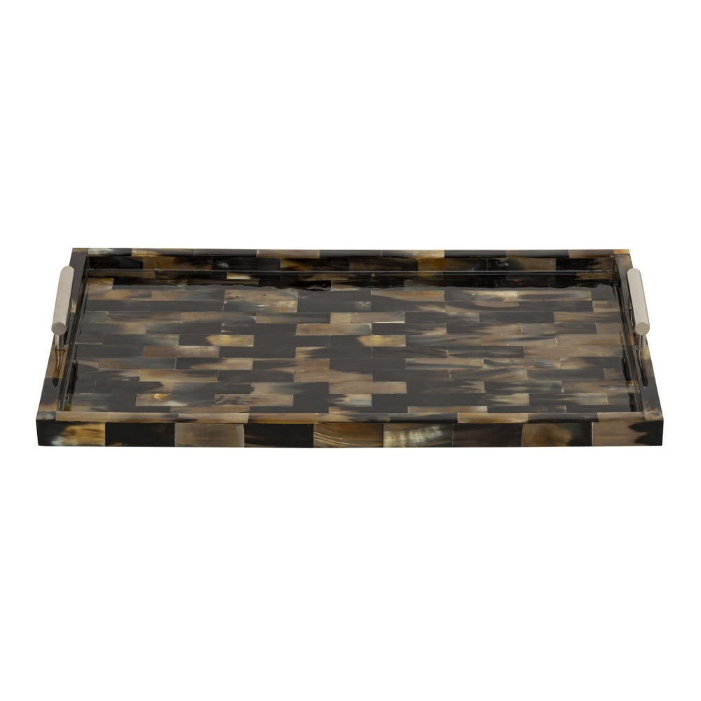 Atlas Little Horn Tray - Elegant Decorative Accessory with Faux Inlay and Polished Metal Handles for Home Brown AC11695-01