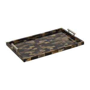Atlas Little Horn Tray - Elegant Decorative Accessory with Faux Inlay and Polished Metal Handles for Home Brown AC11695-01