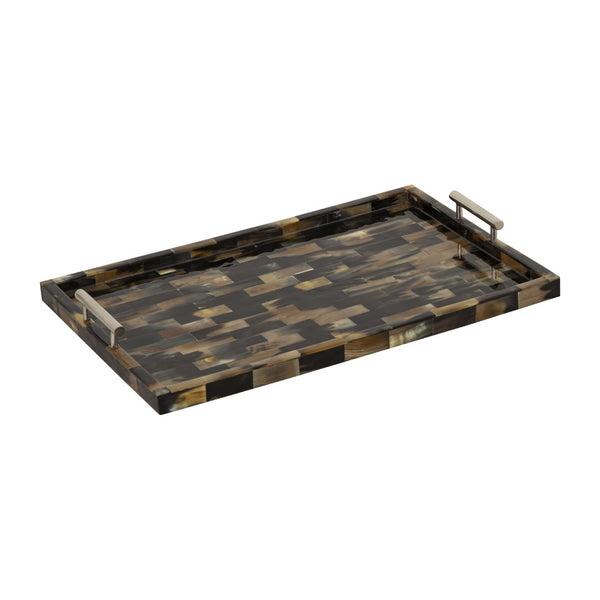 Atlas Little Horn Tray - Elegant Decorative Accessory with Faux Inlay and Polished Metal Handles for Home Brown AC11695-01