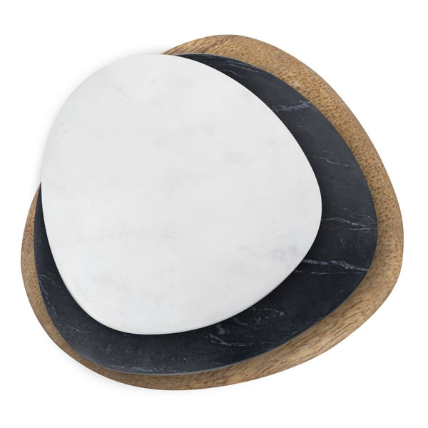 Atlas Cairn Decorative Object Set of 3 - Unique Marble and Wood Table Accents for Stylish Home Decor AC11700-01S