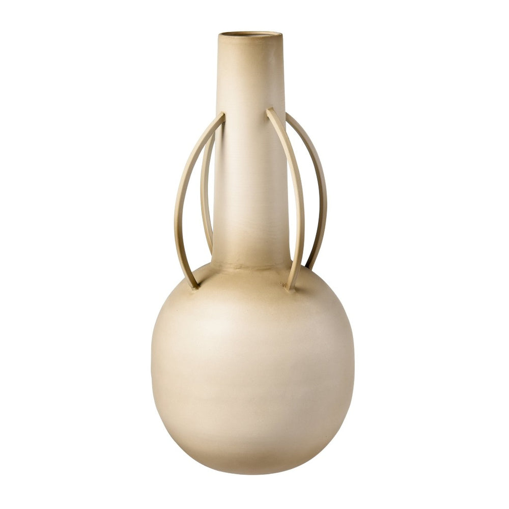 Atlas Delia Bottle II - Elegant Burnt Ivory Metal Vase with Curved Handles for Timeless Home Décor Accent AC11702-01