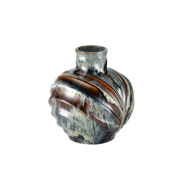 Atlas Kelly Vase - Medium Decorative Accent with Coastal Tones, Unique Glaze, and Textured Design AC11705-01