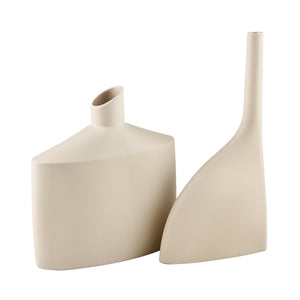 Atlas Ralls Vase - Sculptural Matte Beige Earthenware for Modern Décor & Contemporary Interiors, 8.5" Tall AC11706-01
