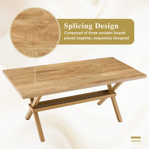 English Elm 71 Inch Industrial Dining Table Walnut Mdf Top Seats 8 with X Frame Steel Base Wood W1151P434795