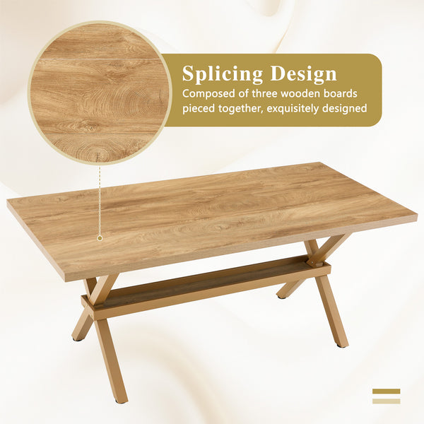 English Elm 71 Inch Industrial Dining Table Walnut Mdf Top Seats 8 with X Frame Steel Base Wood W1151P434795