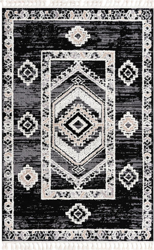Unique Loom Cherokee Boone Machine Made Geometric Rug Fossil Gray, Ivory/Black 6' 1" x 9' 0"