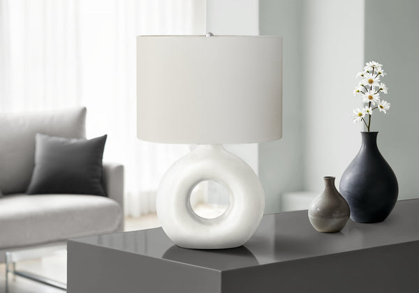English Elm Lighting, Sculptural Donut Ceramic Base Table Lamp with Oval Ivory Shade Modern Decor B2710P461822