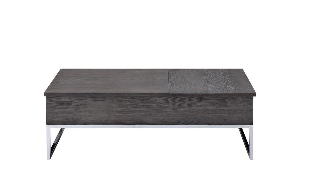 English Elm Grey Oak Lift-Top Coffee Table With Chrome Base - Modern Design, Hidden Storage & Spacious Surface B062P189218