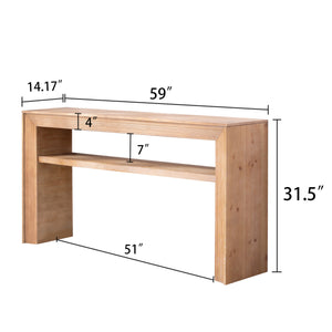 English Elm Rustic Farmhouse Console Table with Open Shelf Natural Wood Grain Entryway Accent W2729P270743
