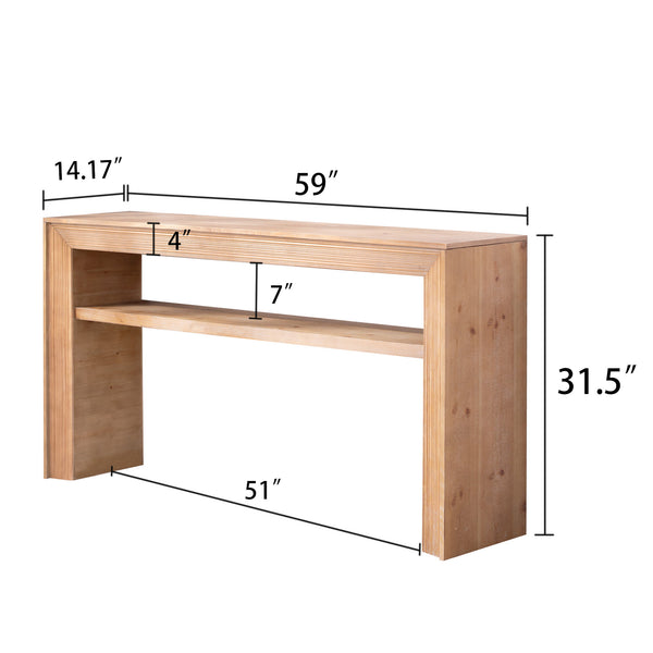 English Elm Rustic Farmhouse Console Table with Open Shelf Natural Wood Grain Entryway Accent W2729P270743