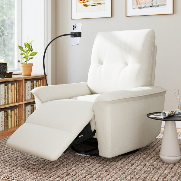 English Elm 270° Swivel Power Recliner Velvet Glider Rocker with Usb Ports for Living Room Beige W1028S00058